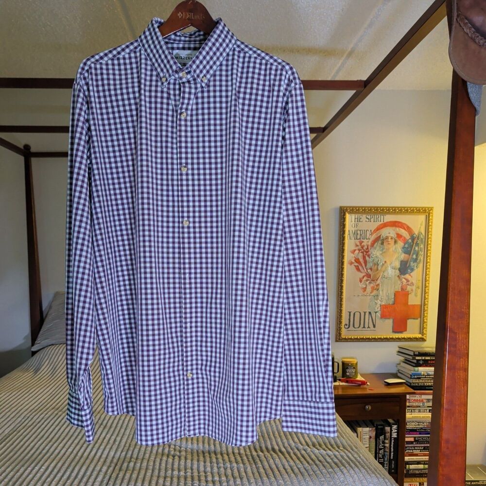 Mizzen + Main Button Down Red White Stretch Shirt XL
